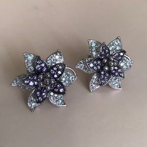 Silver and purple flower earrings